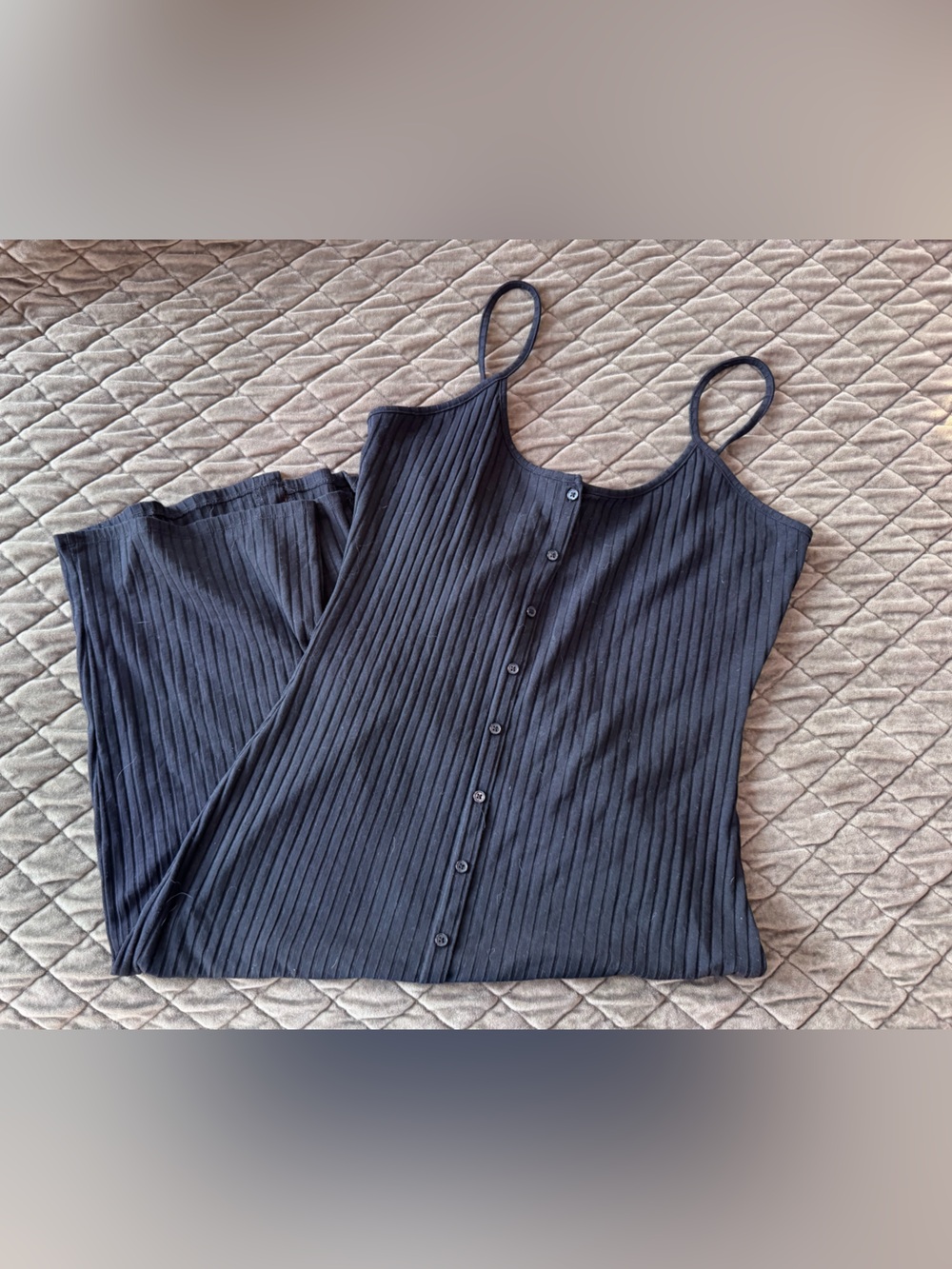 bebe Black Ribbed Button-Front Tank